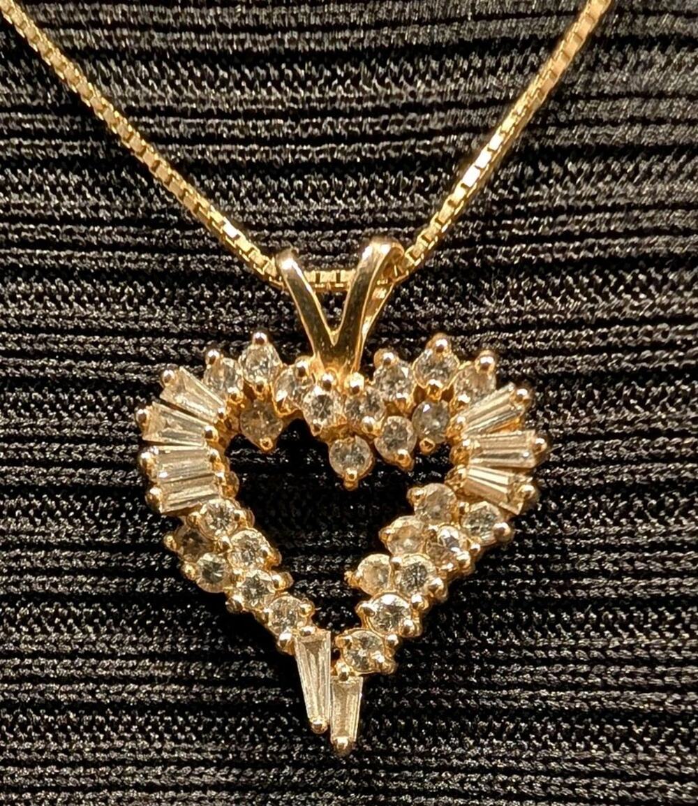 .47ctw Round and Baguette Diamond Heart Pendant on 20" Necklace 14k Yellow Gold